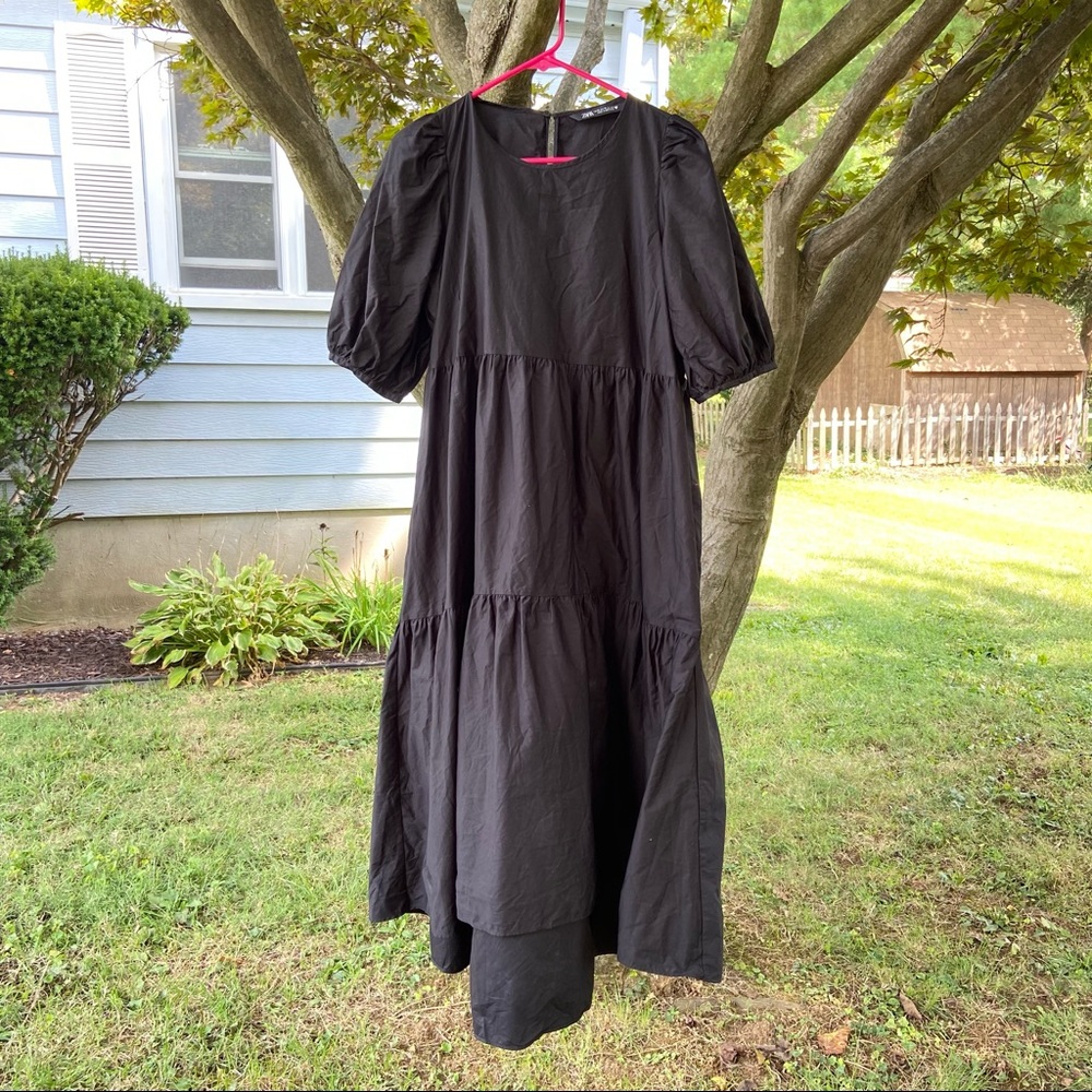 Womens Zara Black Puff Sleeve Peasant Dress XL